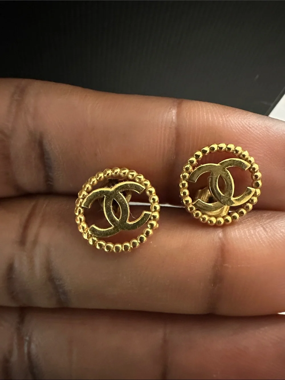 21k Gold-Tone CC Logo Button Earrings